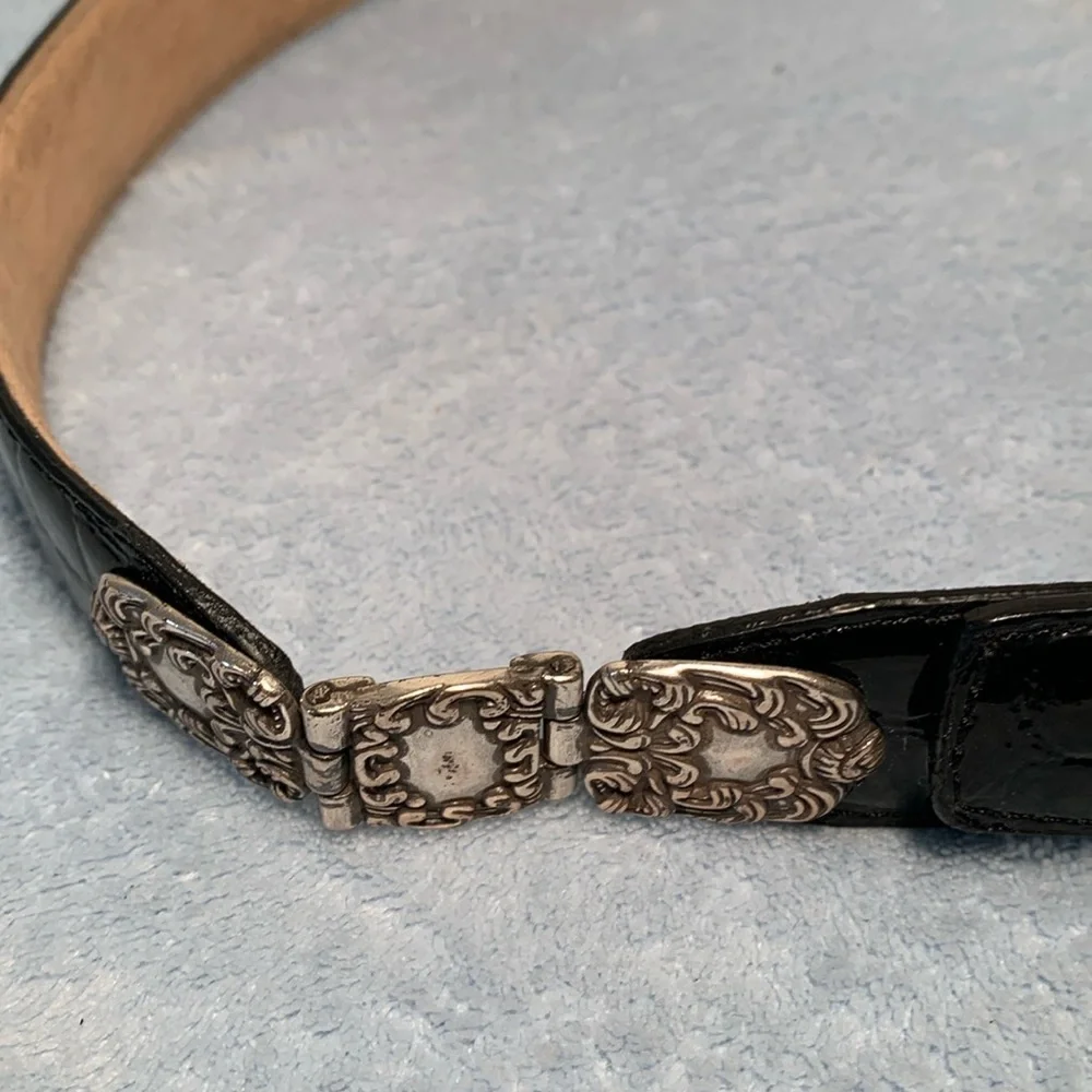 Elegant Black Leather Belt with Silver Buckle